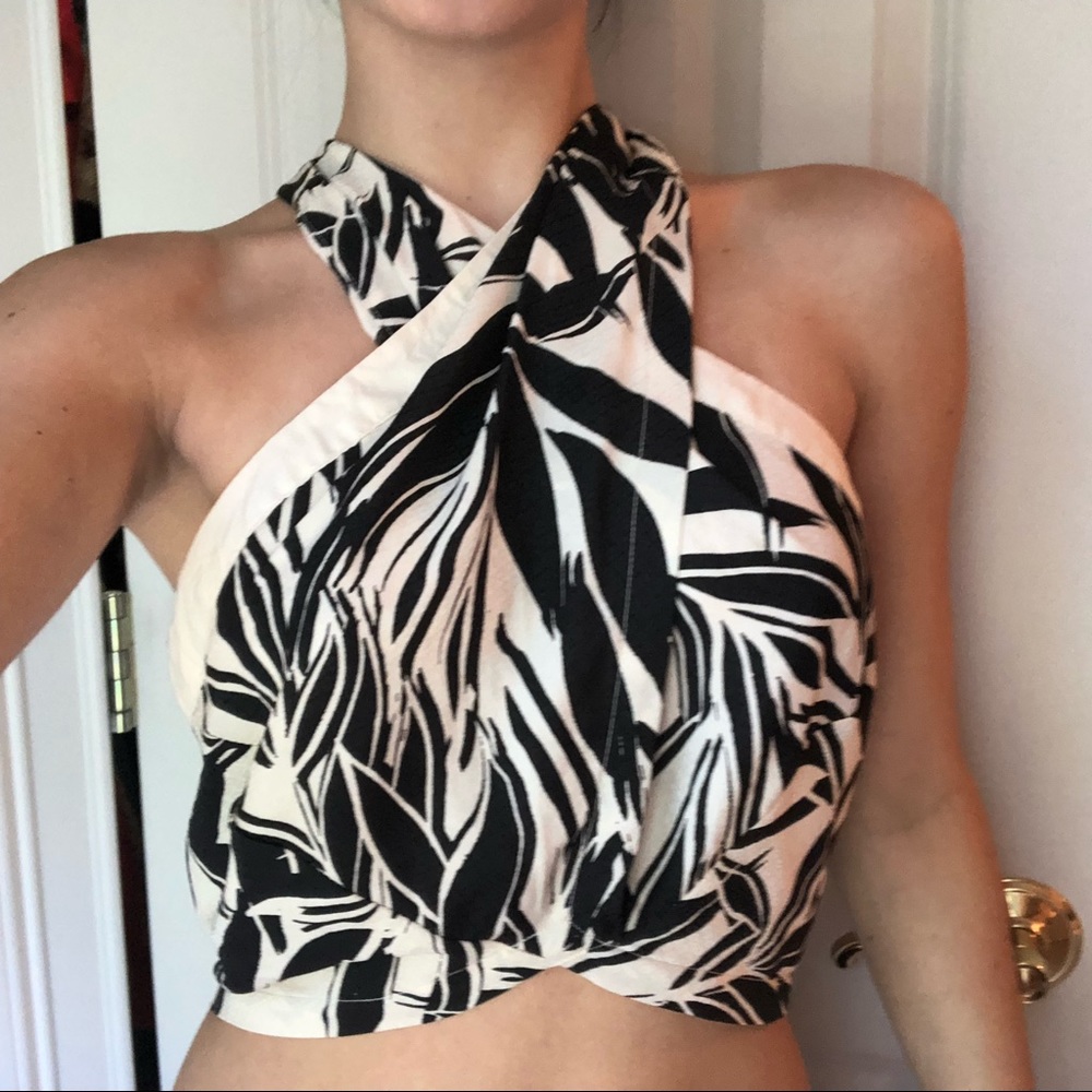 Boho Chic Tropical Cross Over Halter Crop Top